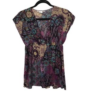 Girl Talk Purple Multicolor Sheer Blouse Juniors Medium